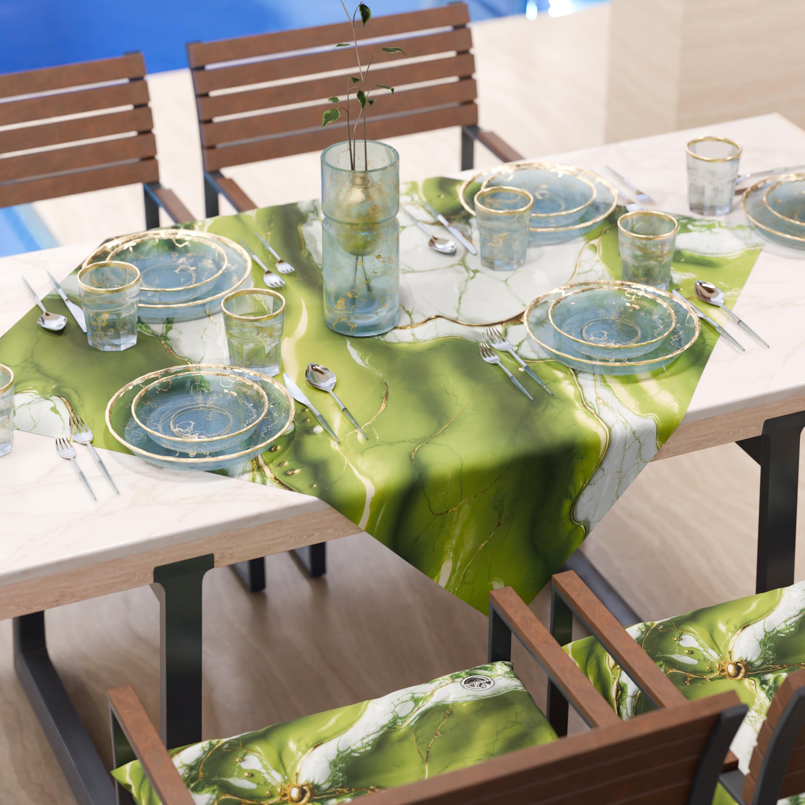 PETTI Artigiani Italiani - Modern Green Marble Effect Centerpiece Tablecloth, Kitchen Centerpiece, 90 x 90 cm, 100% Made in Italy