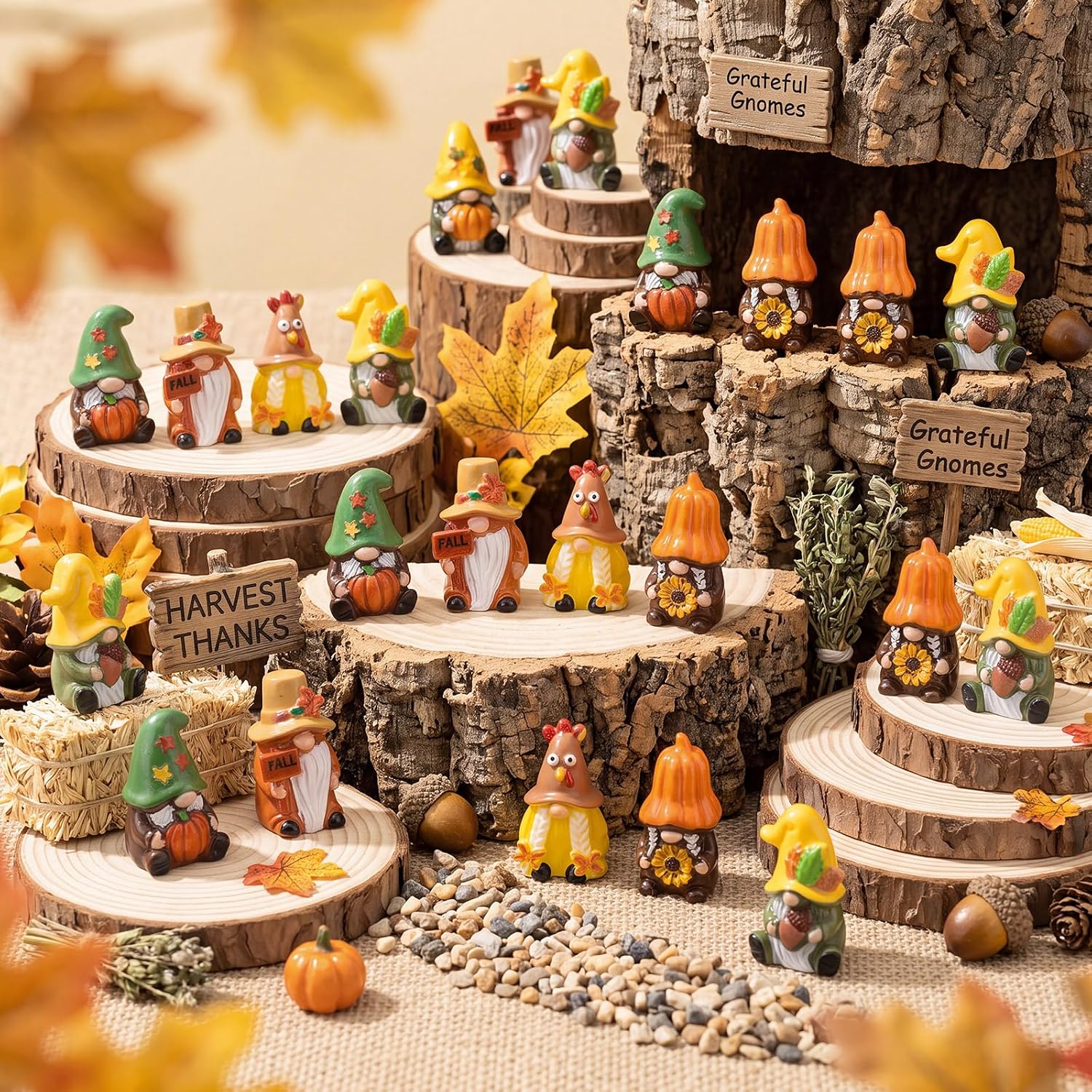 AceOrbit 50 Pcs Fall Mini Gnome Figurine Miniature Resin Gnomes Decor