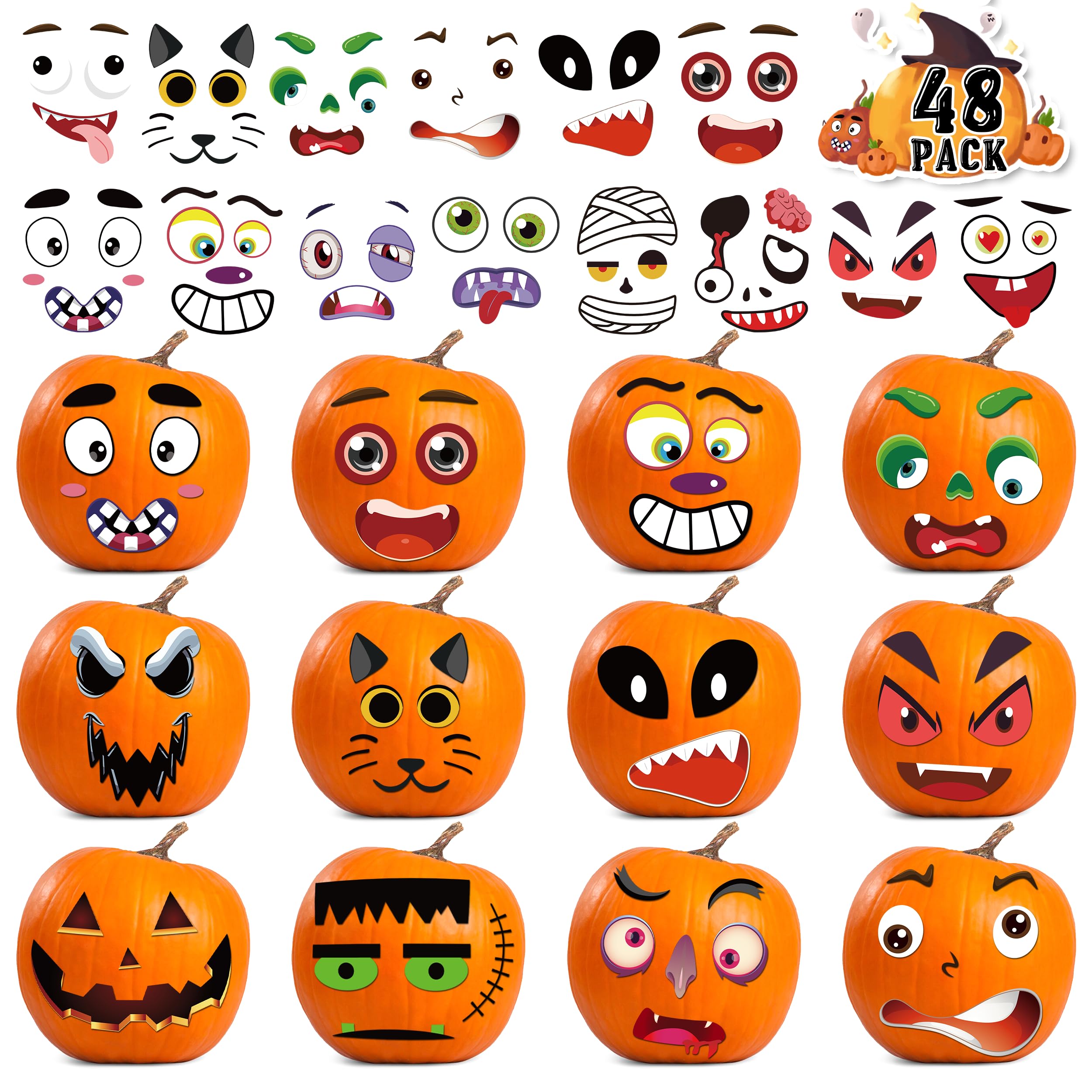 Amazon.com: 48 Pack Pumpkin Decorating Stickers, Face Stickers for