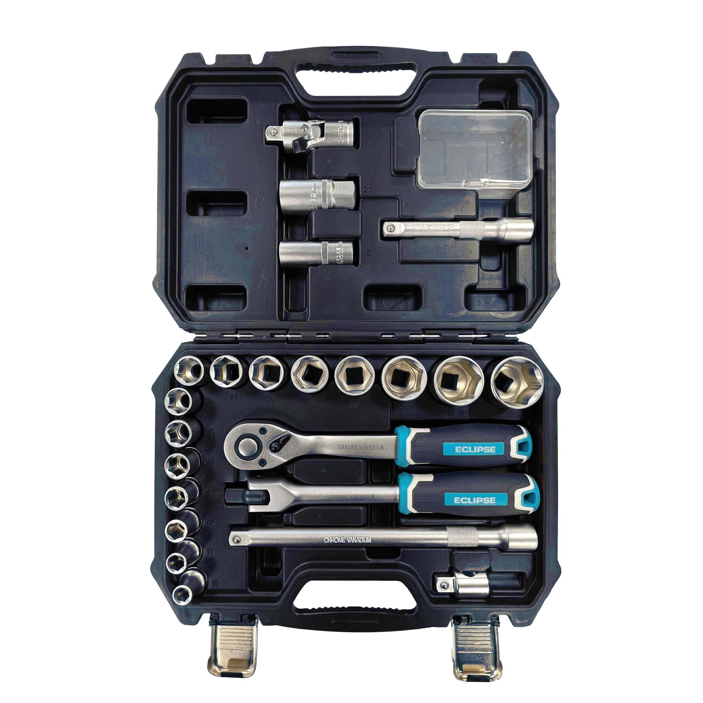 ECLIPSE Professional Tools ESS24PSM ½” Square Drive 24-Piece Metric Socket Set, Blue and Silver, Regular