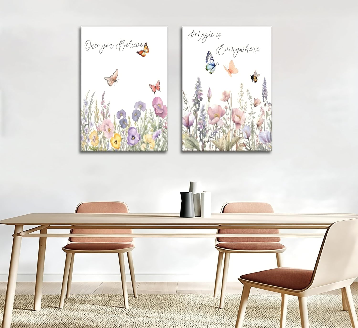 2pcs wildflower nursery canvas wall art inspirational floral and plant paintings decorative paintings boho girl nurseries poster print artwork nursery baby room living room bedroom home decoration canvas 24l" x 16w"