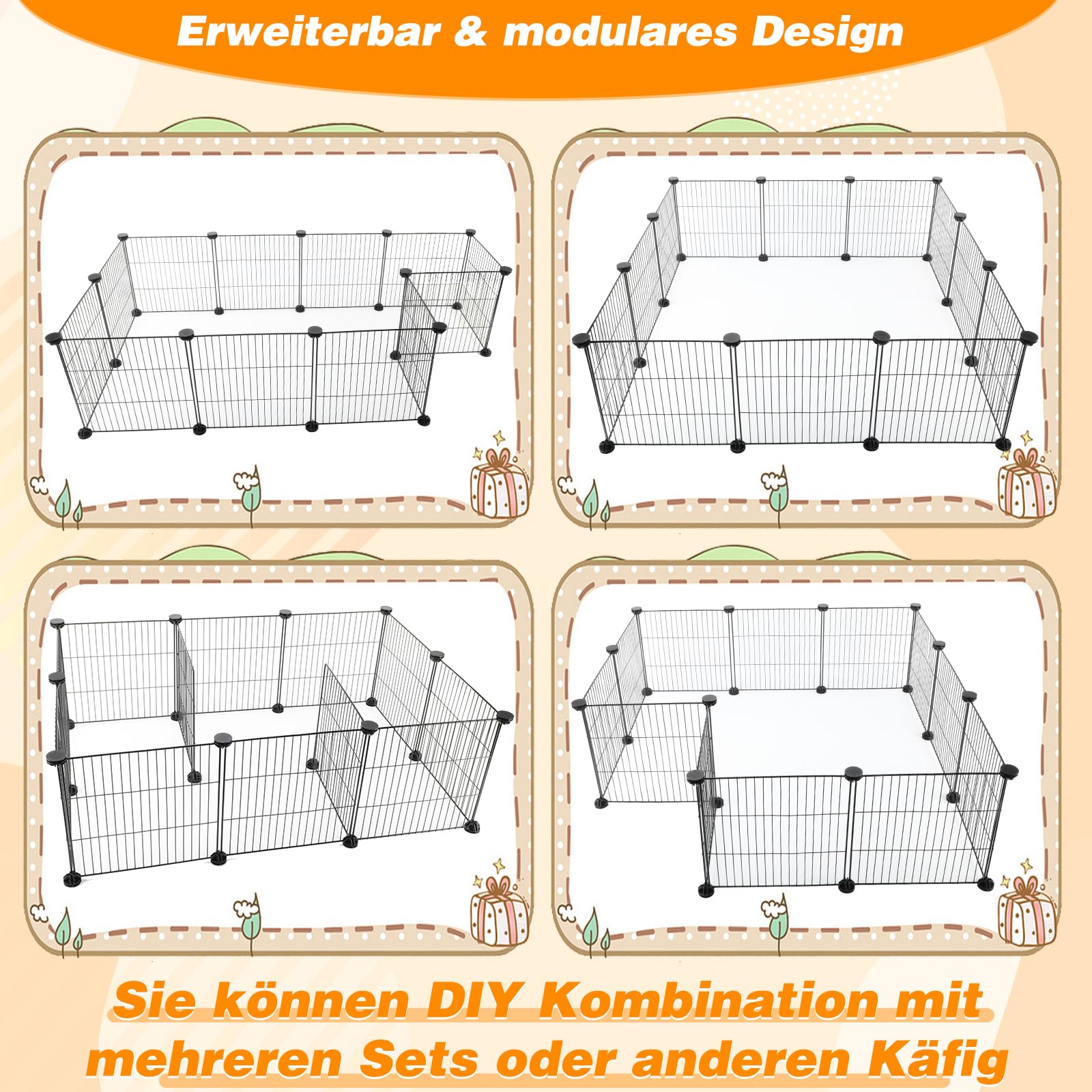 Meerschweinchenkäfig mit Zwei Leicht zu Reinigenden Pads,0,74 m² Meerschweinchen Laufstall mit C&C Käfigauskleidung,Geeignet für Kaninchen Frettchen Igel 12 Käfigplatten