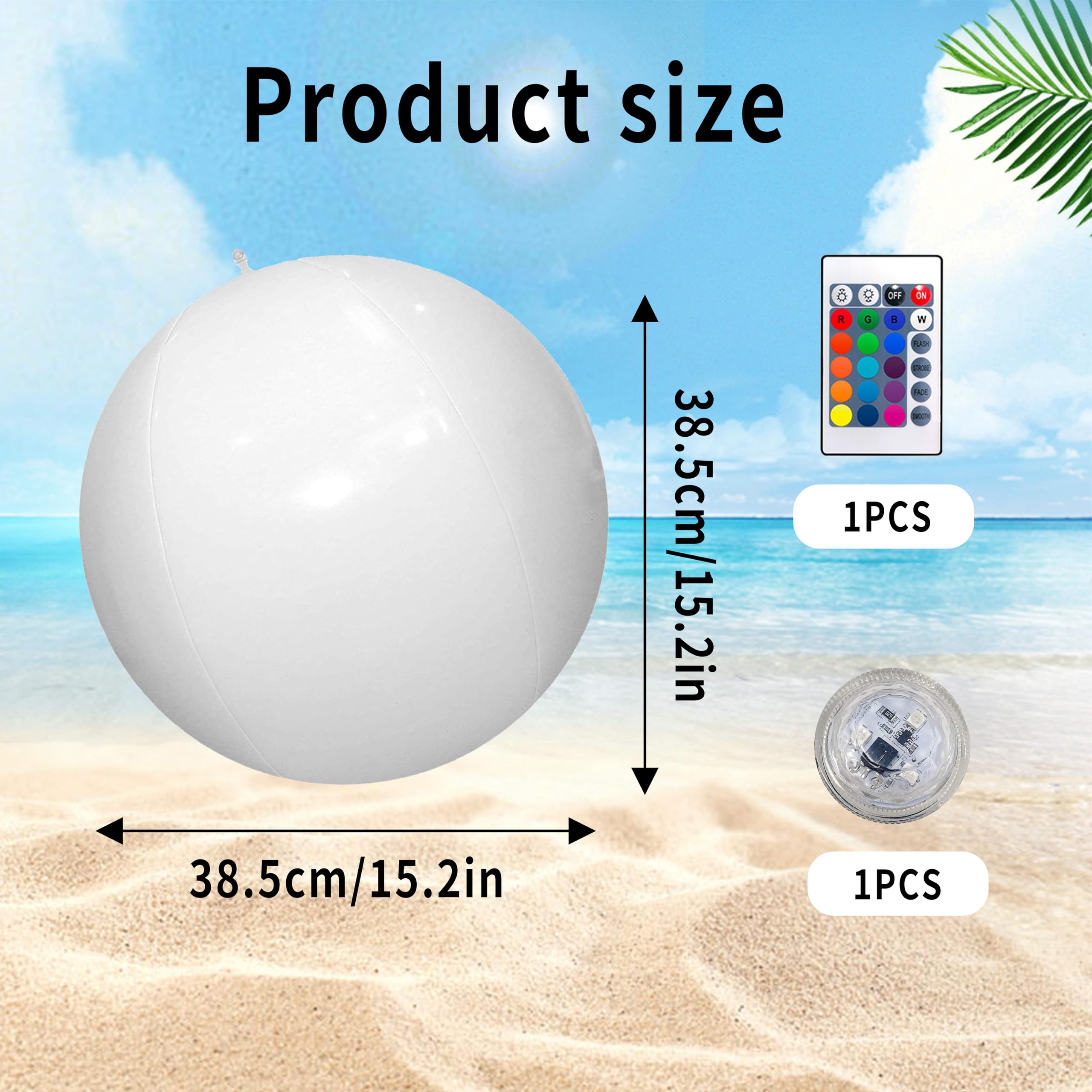 Luces Flotantes con Control Remoto, Pelotas de Playas Led de 16 Colores, Luz de Piscina Led, Luces Flotantes para Piscina para Fiestas en La Piscina, Playa y Jardín (Pelota 40cm-1)