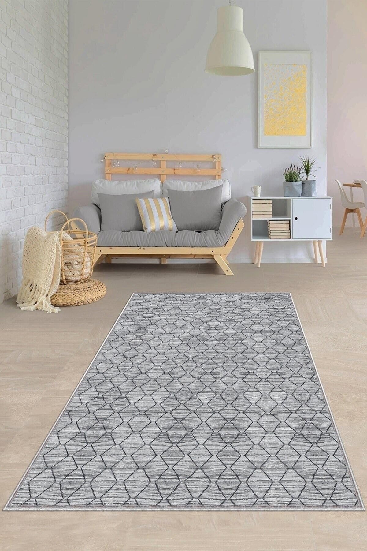 Pelangi Gri Baklava Desen Yıkanabilir Kaymaz Taban Leke Tutmaz Modern Salon Halısı Ve Yolluk, Gri 160 x 240, 135819916024005