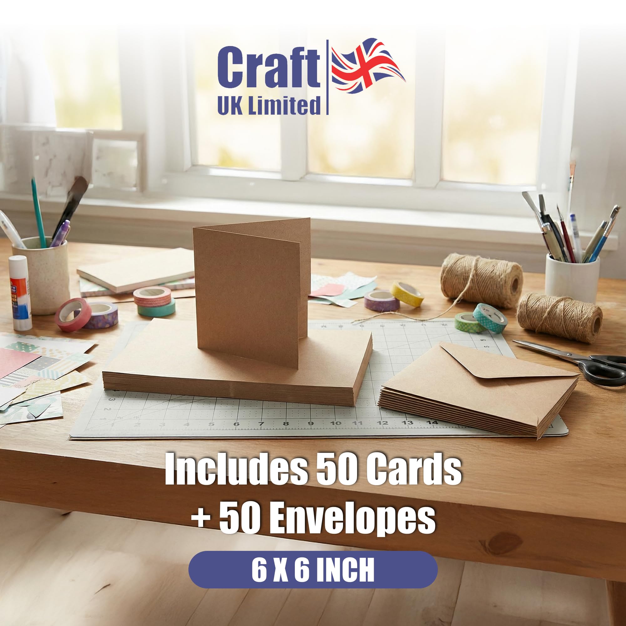Craft UK 2047 15 x 15 cm karton i koperta opakowanie 50 sztuk - brązowy