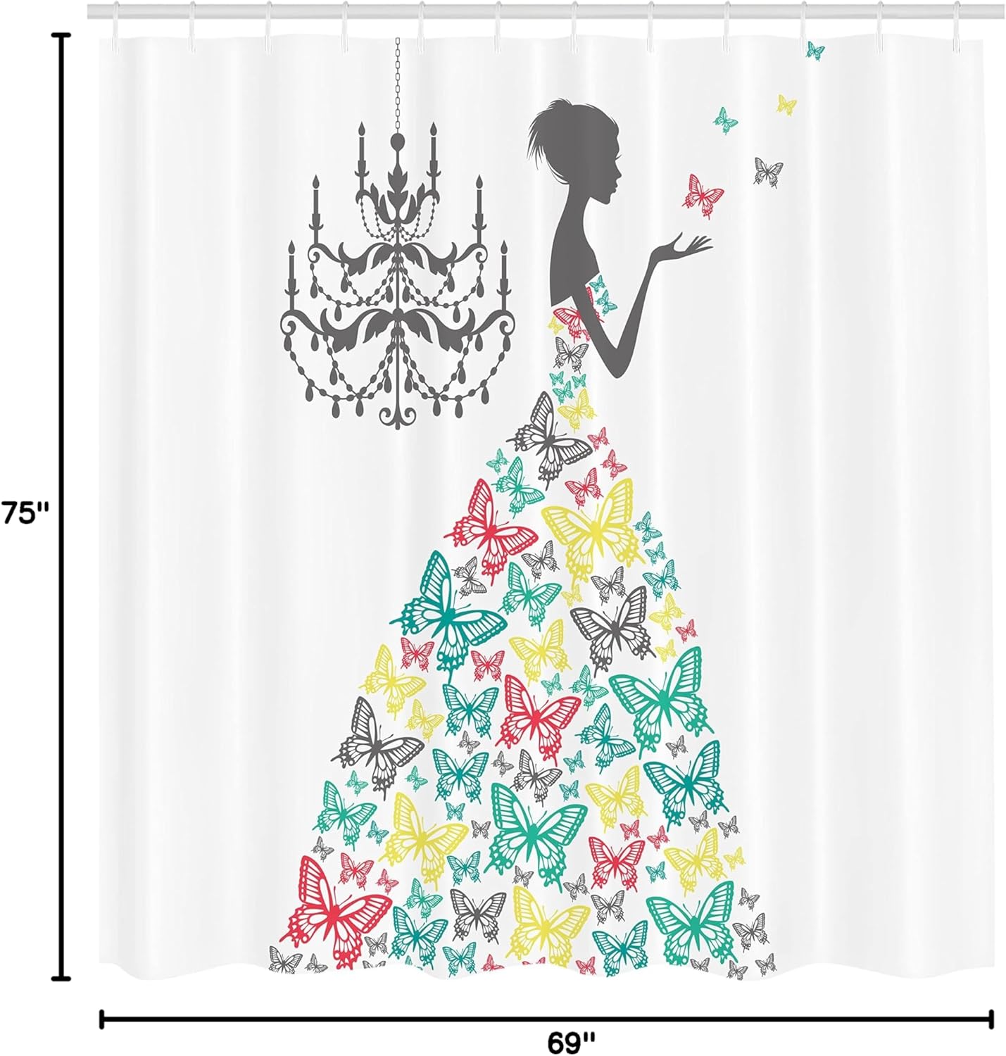 Ambesonne Vintage Shower Curtain, Love Country Wedding Themed Romantic Butterflies Cartoon Retro Parisienne, Cloth Fabric Bathroom Decor Set with Hooks, 69" W x 75" L, Turquoise Yellow