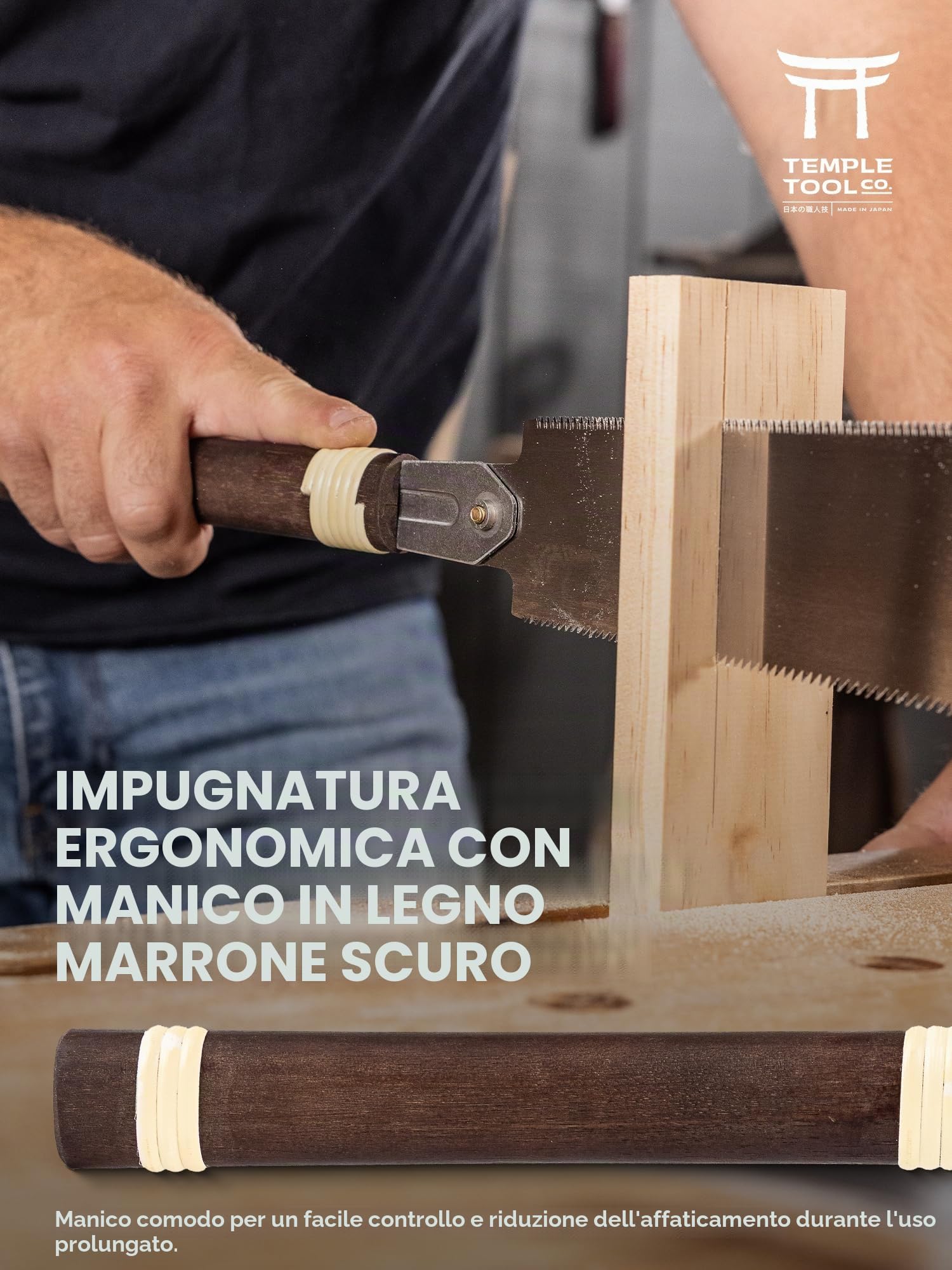 Sega Giapponese a Trazione - Sega a Mano Ryoba da 7" con Taglio Lungo Fibra e Taglio Trasversale - per Code di Rondine, Tenoni, Falegnameria, Taglio di Assi in Lunghezza e Larghezza - Temple Tool Co.