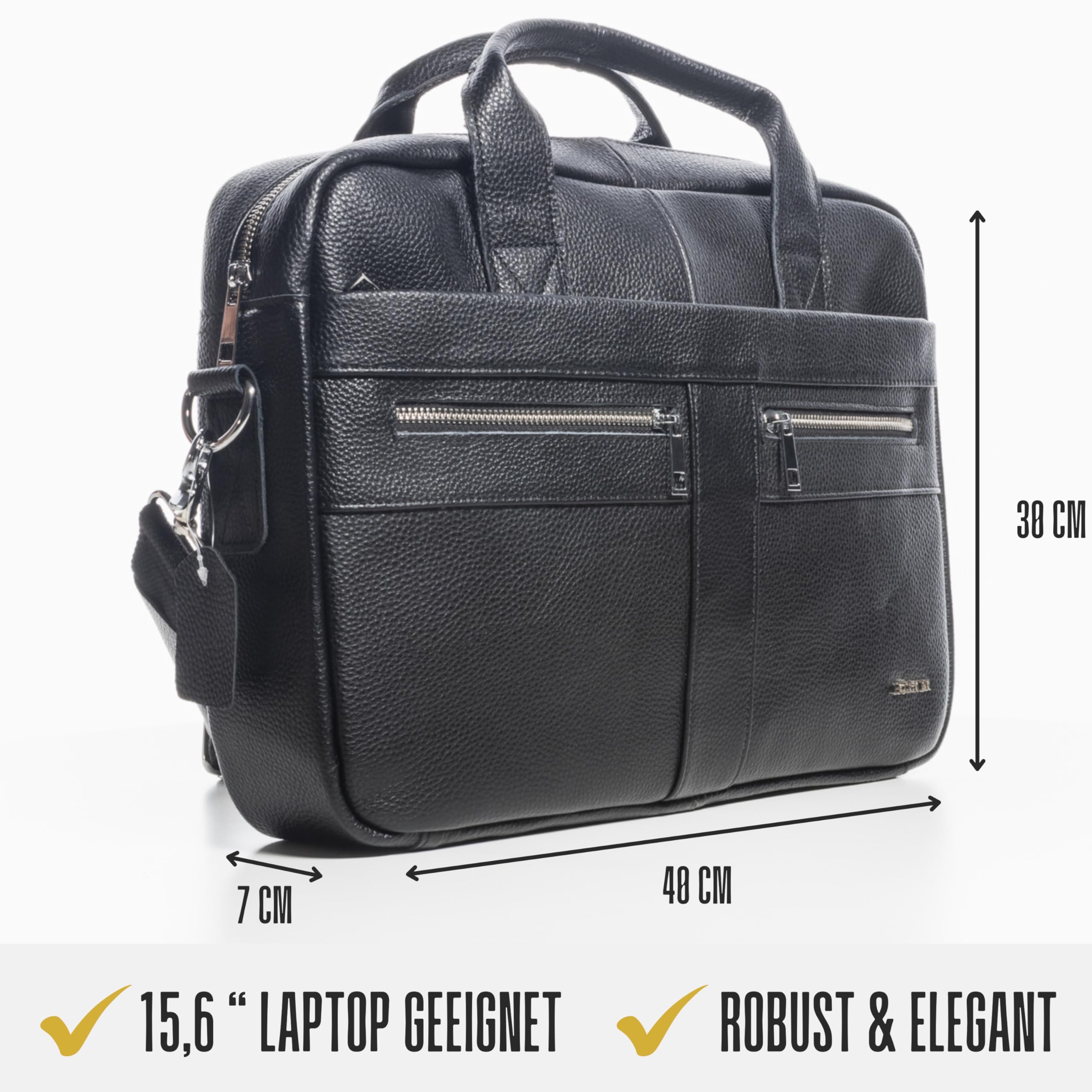 Hörner Laptoptasche Cognac Schwarz I Echtes Leder I Businesstasche Damen & Herren I Laptoptasche 15,6 Zoll I Bürotasche I Businesstasche I Aktentasche I Ledertasche für Laptop