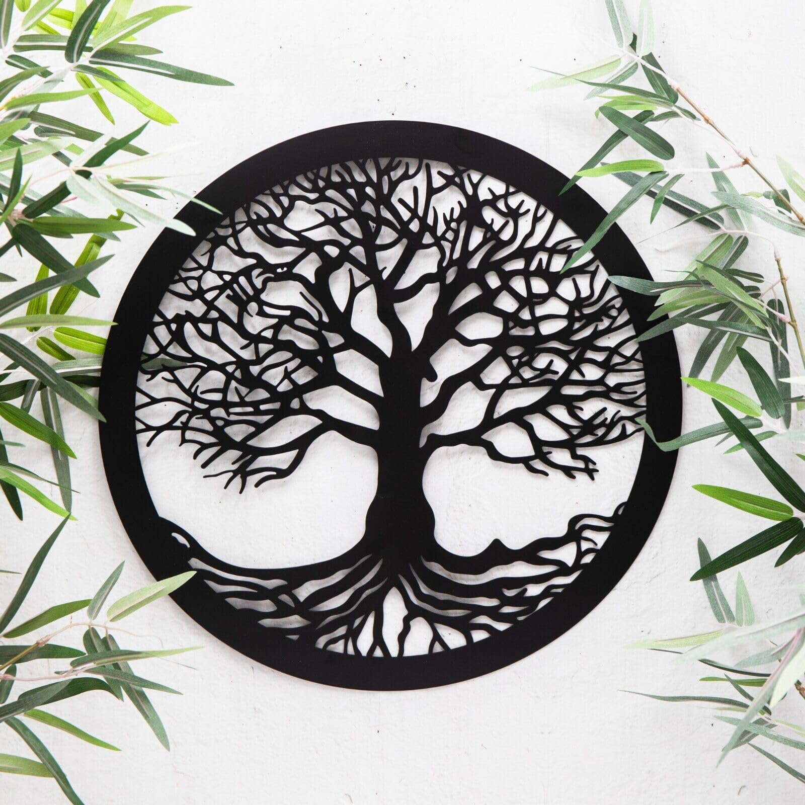 Annibells Black Tree Of Life Metal Round Wall Art Garden Sculpture Plaque Home Decor 40cm