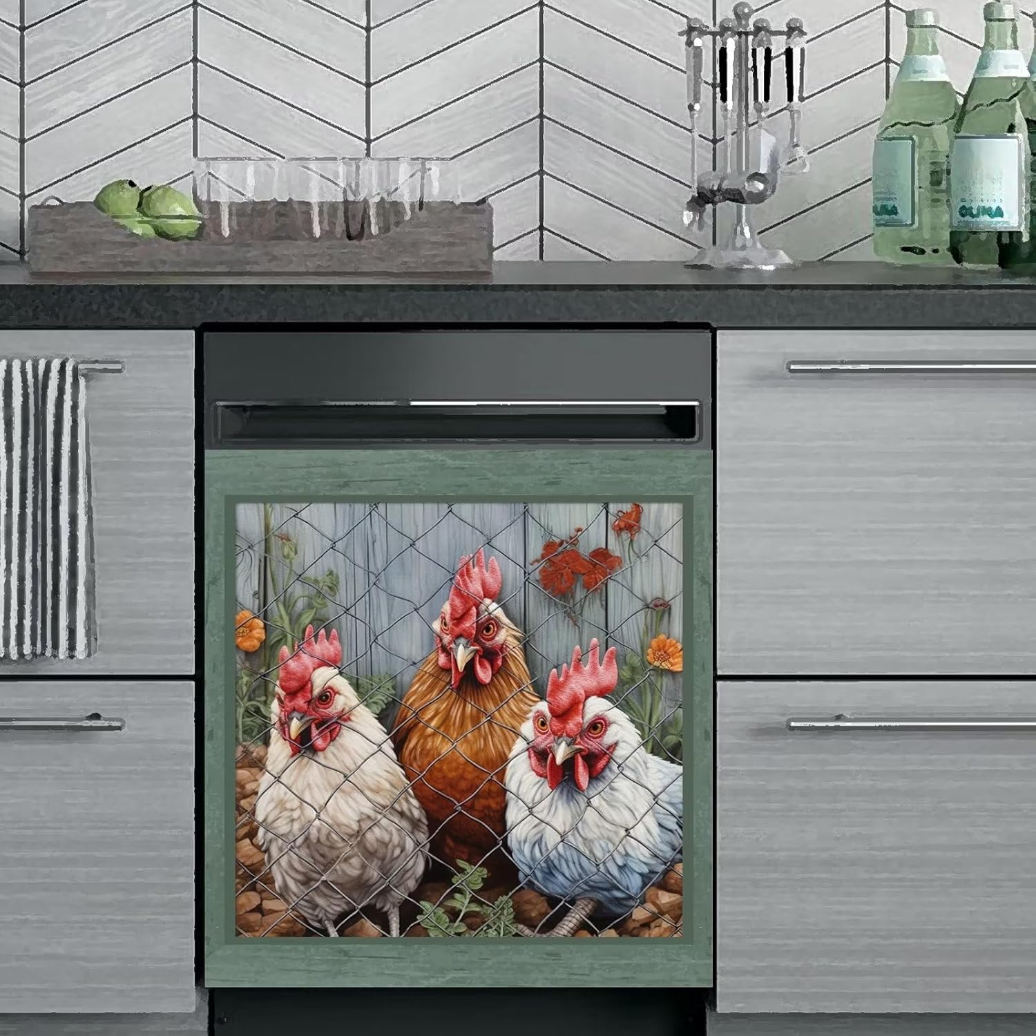 Dishwasher Cover,Farm Rooster Dishwasher