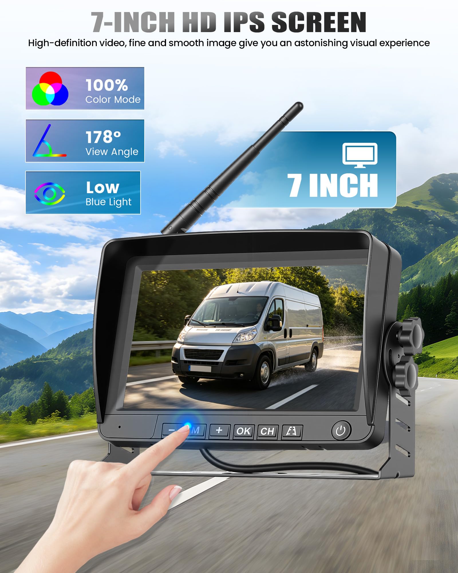 CAMECHO Cámara de Marcha Atrás Inalámbrica para Fiat Ducato Late 3 Gen/Peugeot Boxer/Citroën Jumper 2006-2017, con Monitor de 7″ HD IPS, Visión Nocturna Cámara para Coche IP67 DVR BSD 140°