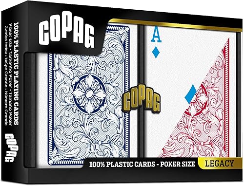 Miniatura 2 de Copag Juego de cartas de juego 100% de plástico, tamaño de póquer (estándar) índice regular rojo/azul de doble cubierta