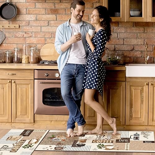 Miniatura 2 de comfoyar Juego de 2 tapetes de cocina de café, antideslizantes, impermeables, juego de tapetes de cocina acolchados para suelo de cocina, fregadero,