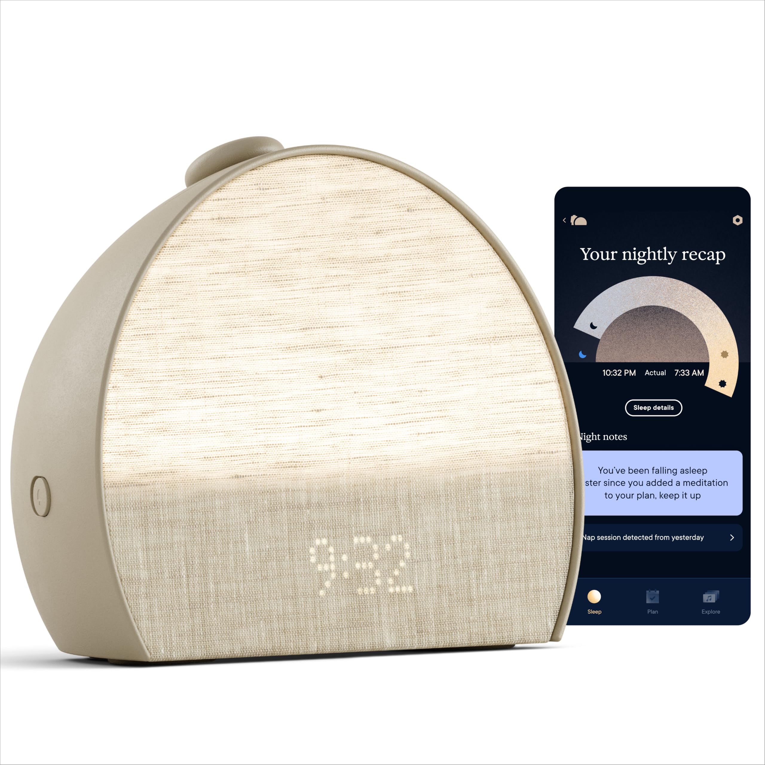Hatch Sleep Clock, Contactless Sleep Tracker, Personalized Insights, Greige