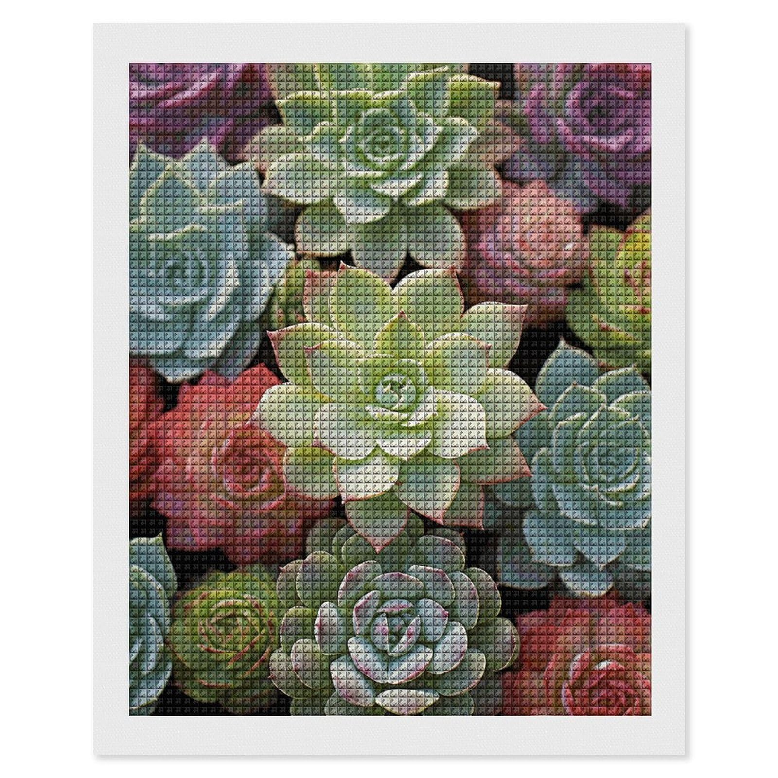 Cactus Succulents Diamond Art Kits for Adults, DIY 5D Diamonds Painting Kits for Beginner, Round Full Drill Diamond Dots Painting, 16"x20" Diamonds Pictures Gem Art and Crafts Wall Decor