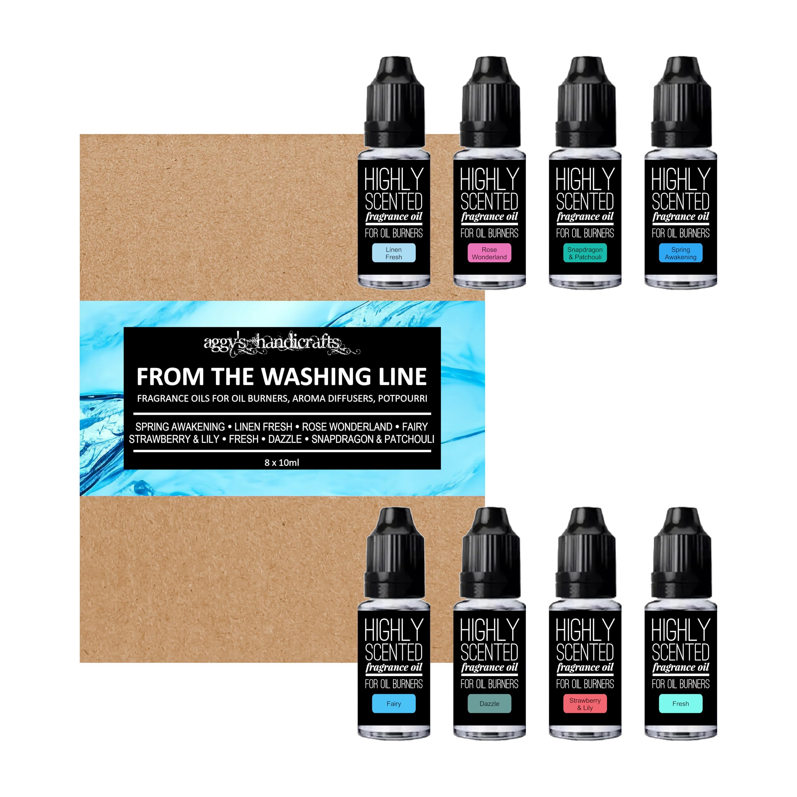 Highly Scented Fragrance Oils Gift Set, 8 x 10ml (FROM THE WASHING LINE)