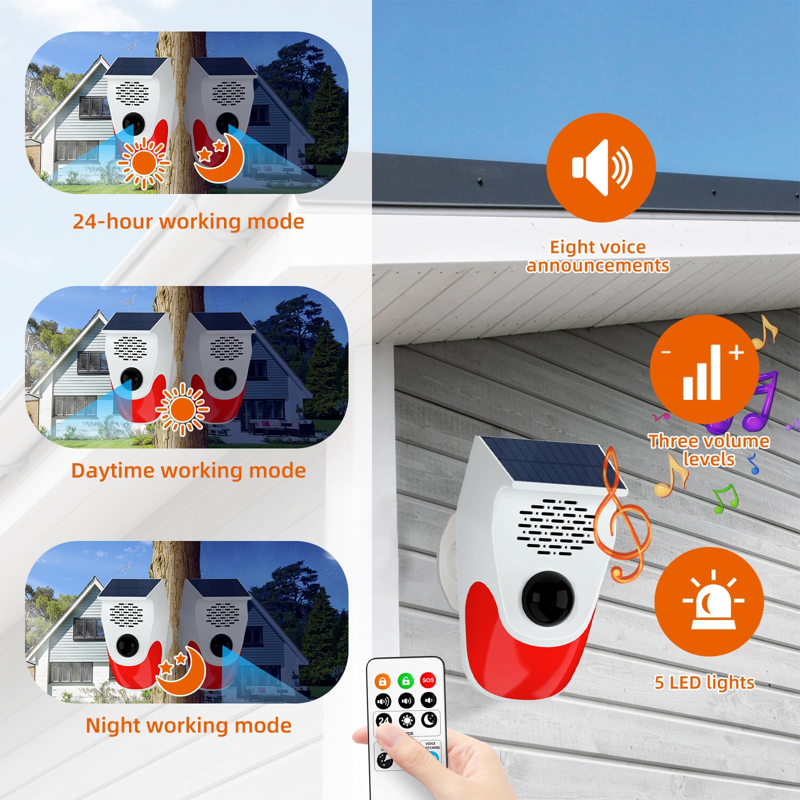 Bewegungsmelder Alarm,CEIEVER Bewegungssensor mit Fernbedienung Anti-Diebstahl Alarmanlage mit 3 Arbeitsmodi Sonnenenergie Bewegungsmelder Aussen für Haus, Wohnmobil, Wohnung,Auto,Garage,Büro