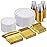 Goodluck 300 Pieces Gold Disposable Plates for 50 Guests, Plastic Plates for Party, Wedding, Dinnerware Set of 50 Dinner Plates, 50 Salad Plates, 50 Spoons, 50 Forks, 50 Knives, 50 Cups