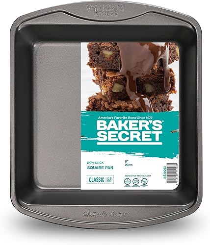 Baker's Secret - Molde cuadrado antiadherente para tartas de 8 pulgadas, sartén de acero al carbono con revestimiento de calidad alimentaria, sartén Baker's Secret - Molde cuadrado antiadherente para tartas de 8 pulgadas, sartén de acero al carbono con revestimiento de calidad alimentaria, sartén