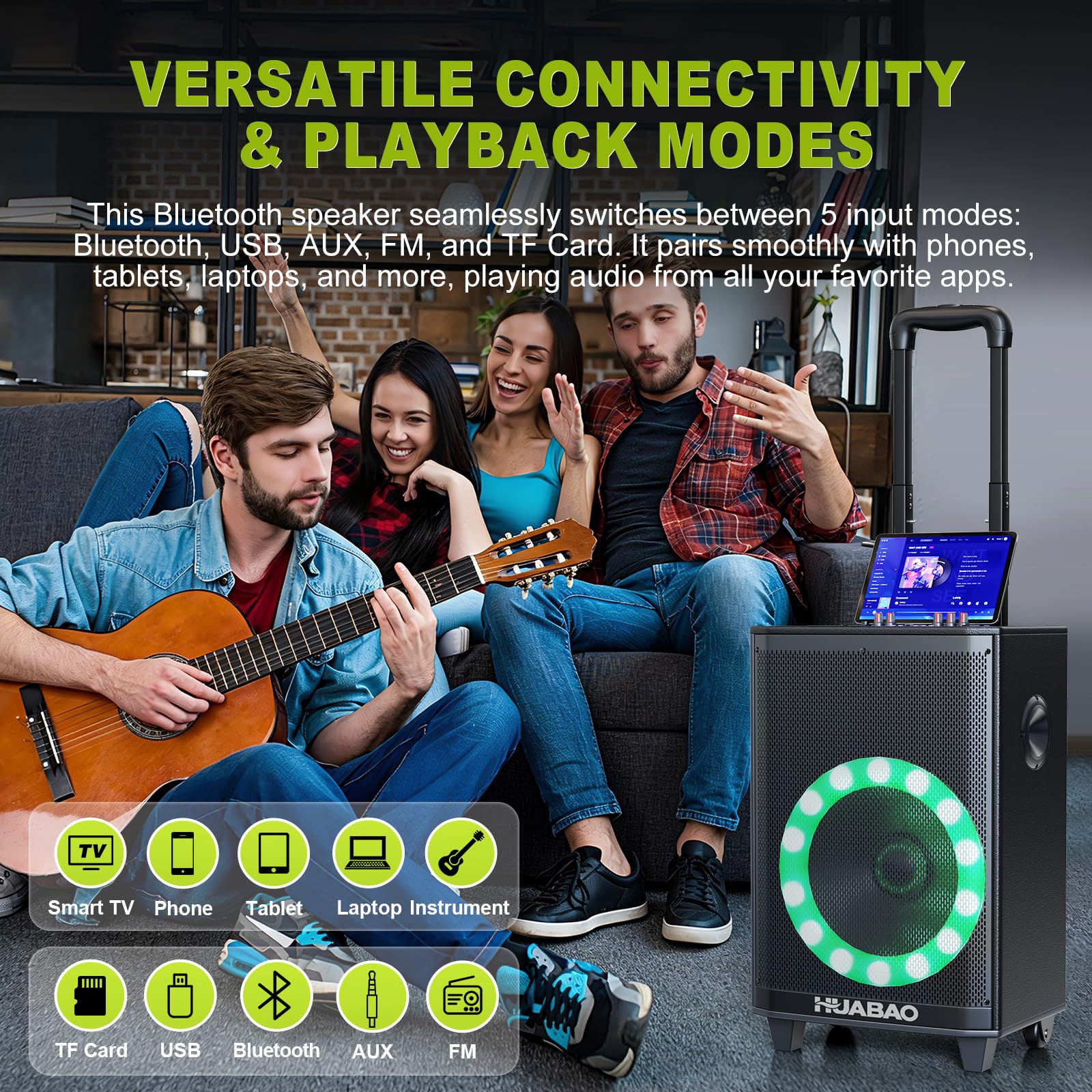Altavoz Bluetooth Grande para Karaoke con 2 micrófonos inalámbricos, Sistema de 11 Altavoces con batería de 8800 mAh, Sistema PA con Ruedas y Luces, Mando a Distancia, FM/AUX/USB/TF, Graves y Agudos
