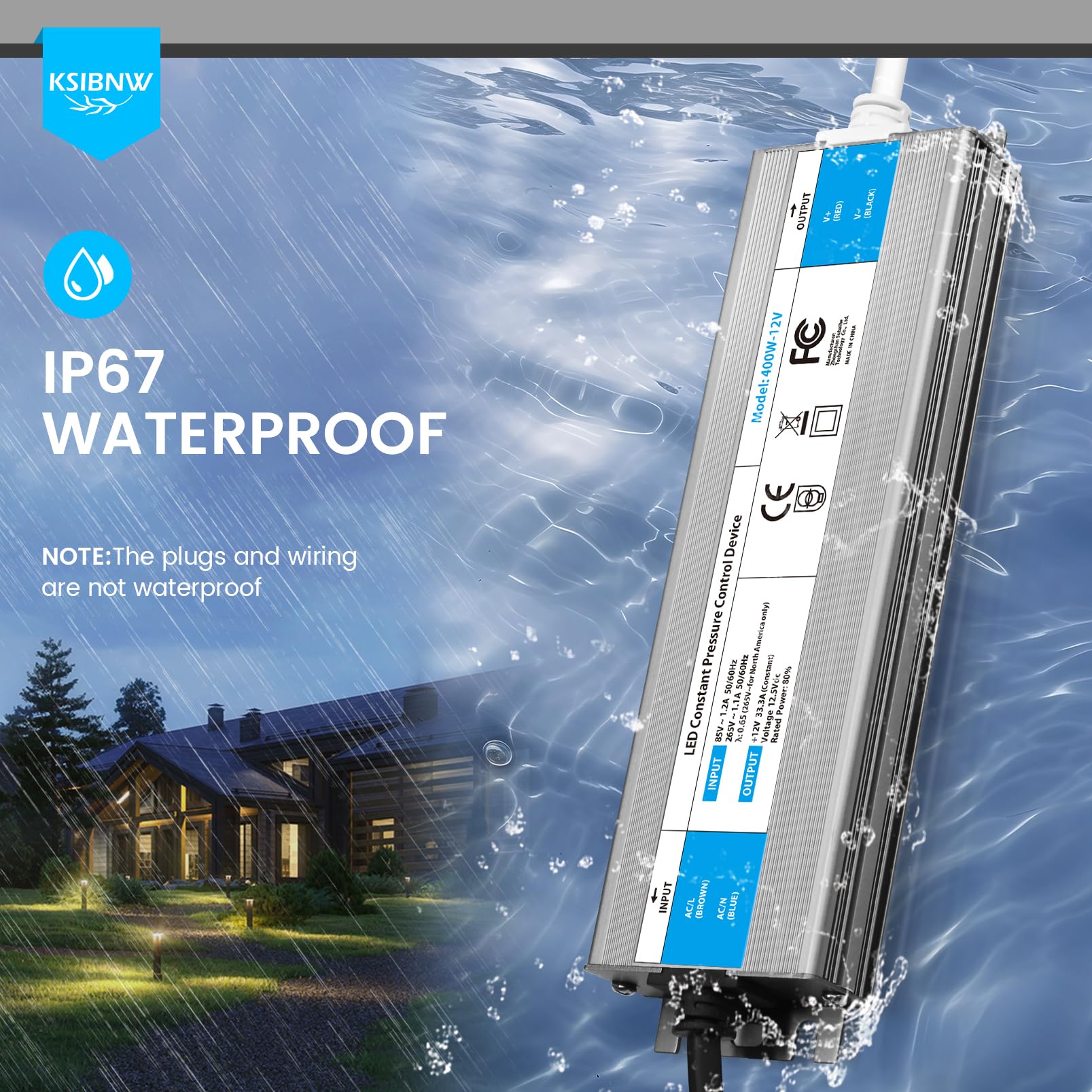 KSIBNW Transformateur 220V 12V 200W LED Driver Etanche IP67, Extérieur Transfo avec Prise 220V AC à 12V 16,6A Convertisseur Imperméable Ultra Fin Alimentation Tension Basse Constante Adaptateur
