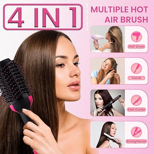 Miniatura 2 de Cepillo secador de pelo 4 en 1  Cepillo secador de aire caliente para golpes sin encrespamiento, volumen y alisador de salón con enchufe de