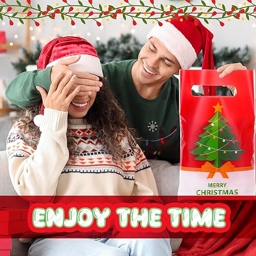 Miniatura 9 de 500 bolsas de regalo de plástico para Navidad, bolsas de mercancía de Navidad a granel con asas, bolsas de regalo de fiesta de Navidad, bolsas de