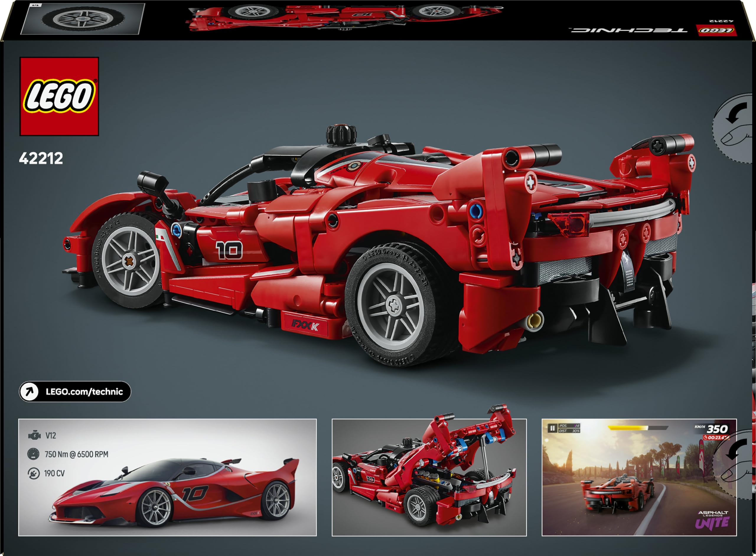 LEGO Technic Ferrari FXX K - Maqueta de Coche de Carreras de Juguete con Motor V12, Diferencial y Pistones Móviles - Regalo para Niños y Niñas de 10+ Años 42212