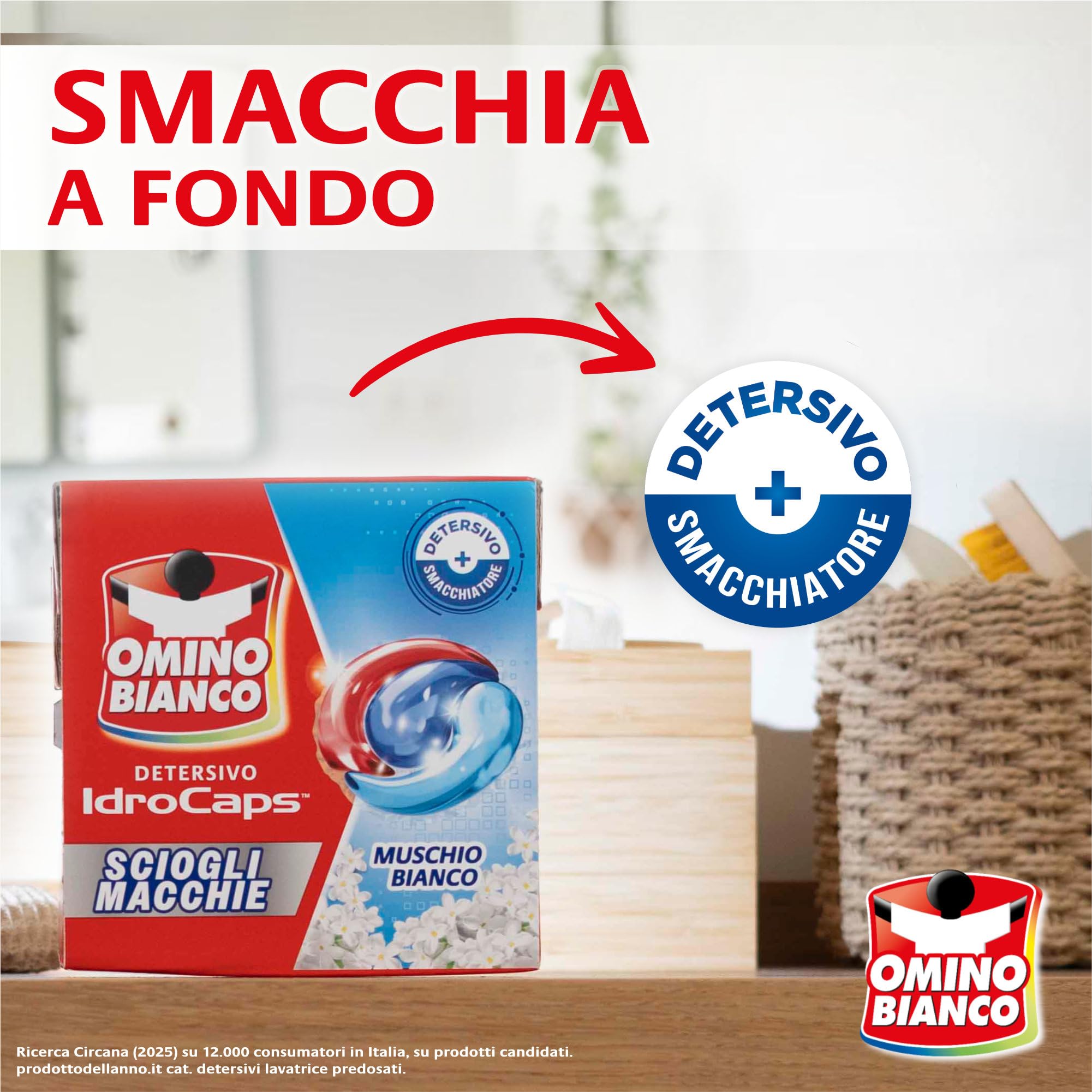 Omino Bianco Idrocaps - Detersivo LavatriceiIn Capsule Sciogli Macchie, 80 Lavaggi, Efficace a Basse Temperature, Profumo Muschio Bianco, 20 Caps x 4 Confezioni