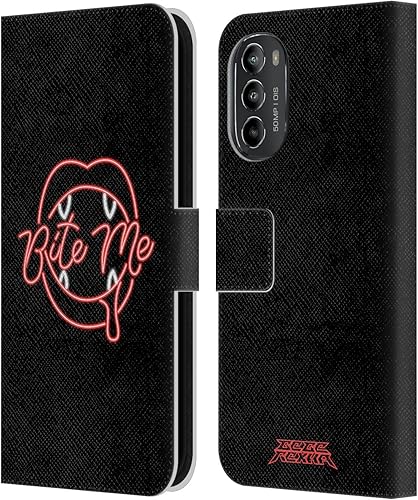 Head Case Designs Officially Licensed Bebe Rexha Neon Bite Me Key Art Leather Book Wallet Case Cover Compatible with Motorola Moto G82 5G