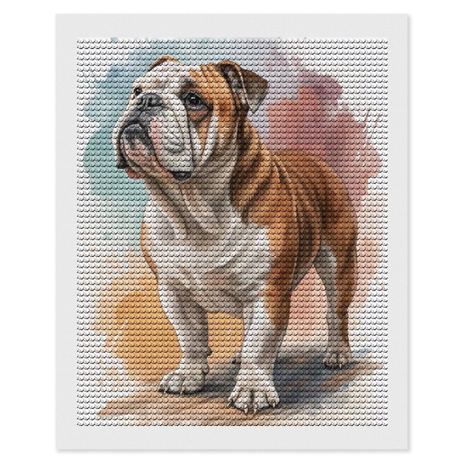 Junmoney Watercolor Bulldog Portrait Diamond Painting Set 16"x20", Full Kit Included, Sparkling Round Gems, Farmhouse Decor, Festive Craft Gift