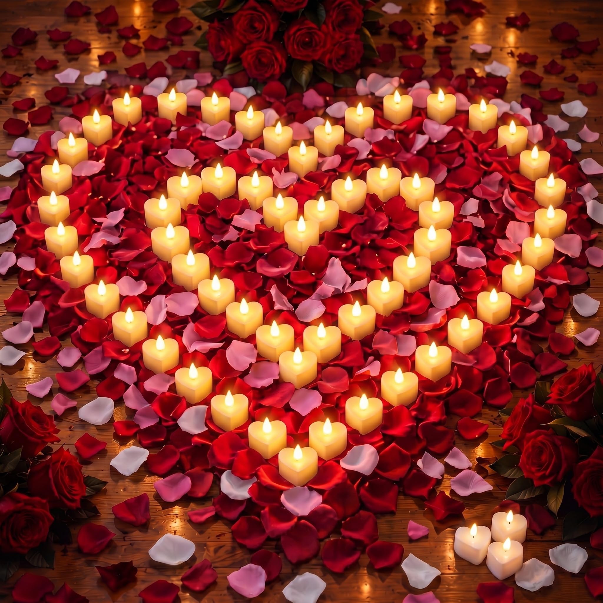 Coume 6000 Pcs Artificial Rose Petals with 72 LED Candles, Cute White Light