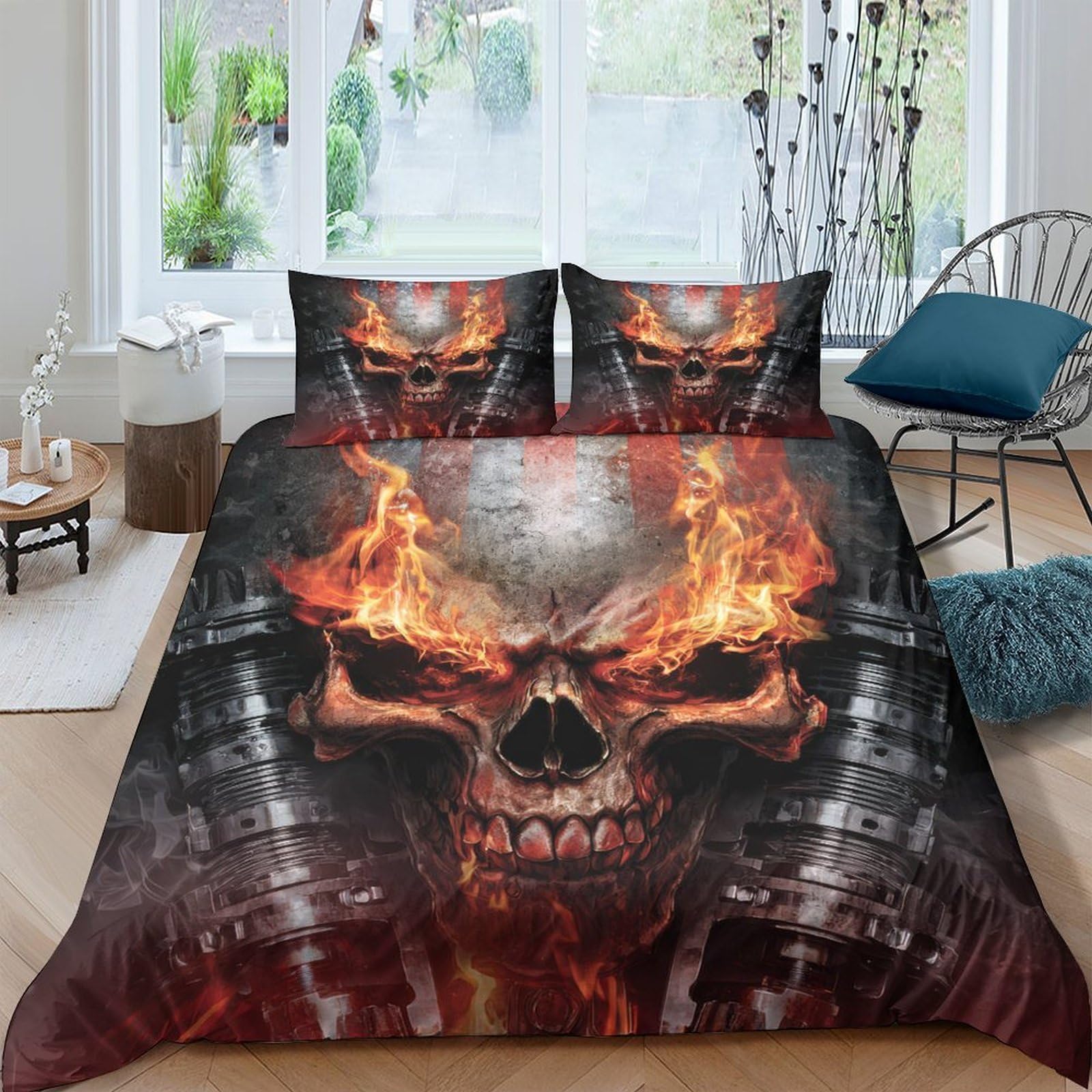 Ctjqhvkz Style-2 3D Printed Flaming Skull Fitted Sheet Microfiber Soft Bed Cover For Adults Teens Bedroom Dorm Mattress Decor Single（135X200cm）