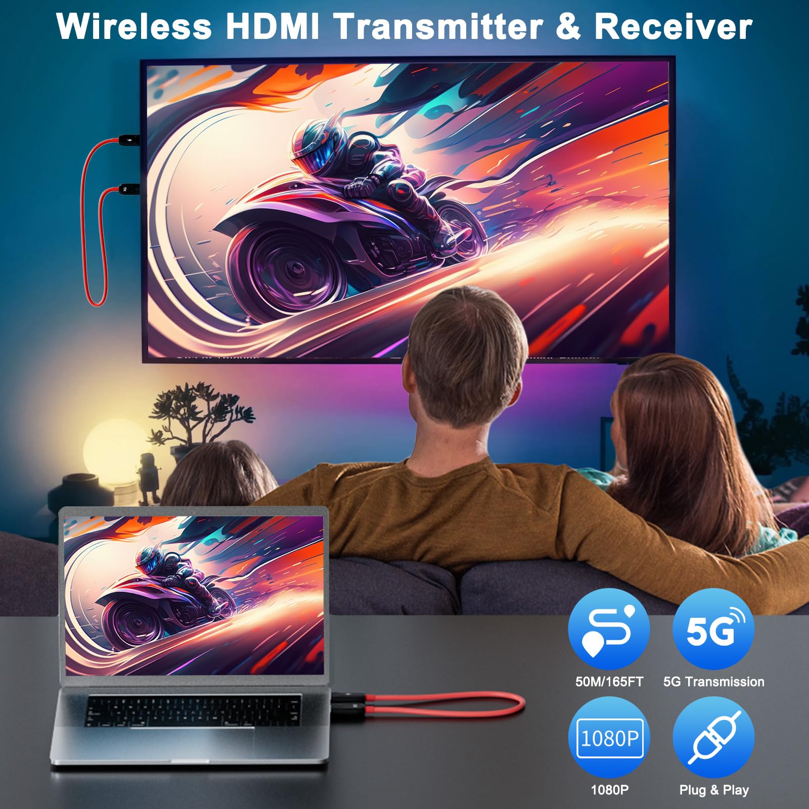 HDMI Senza Fili, HDMI Wireless Trasmettitore e Ricevitore, 4K/5GHz Wireless HDMI Audio Video Streaming Transmitter e Receiver per Laptop/TV Box/Camera/Blu-ray a HDTV/Proiettore/Monitor