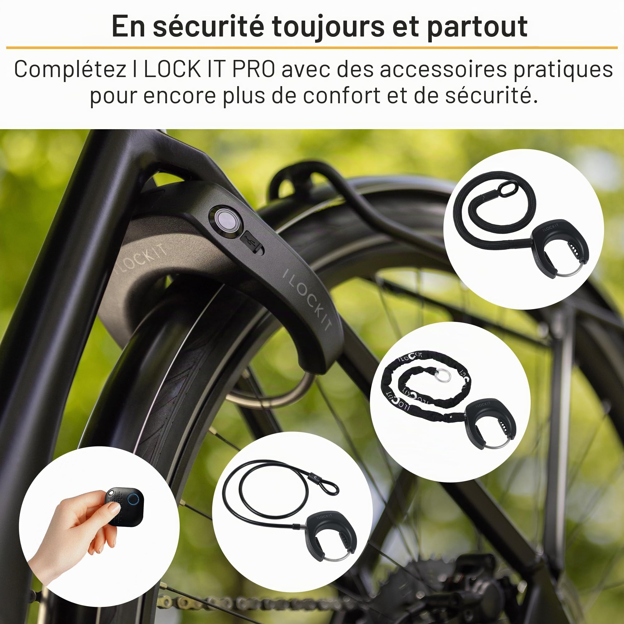 PRO antivol de cadre pour vélo | Suivi GPS en direct | Haute sécurité | Application smartphone | Système d'alarme 110 dB | Évitement des rayons