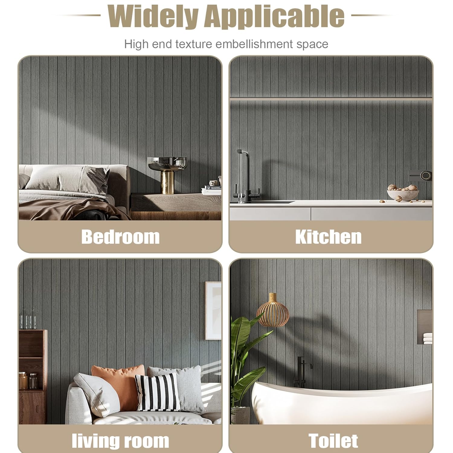 Thick Wood Slat Wall Panels, Modern 3D Peel and Stick, 15.75"x118" Self-Adhesive Accent Wall with Sound Dampening for TV Wall and Ceiling, Bedroom, Home Office, Dark Grey, 13 Sq Ft