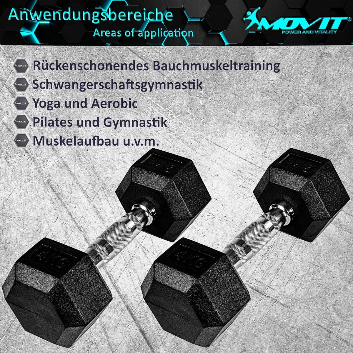 MOVIT Set di 2 Manubri esagonali, 4 – 60 kg