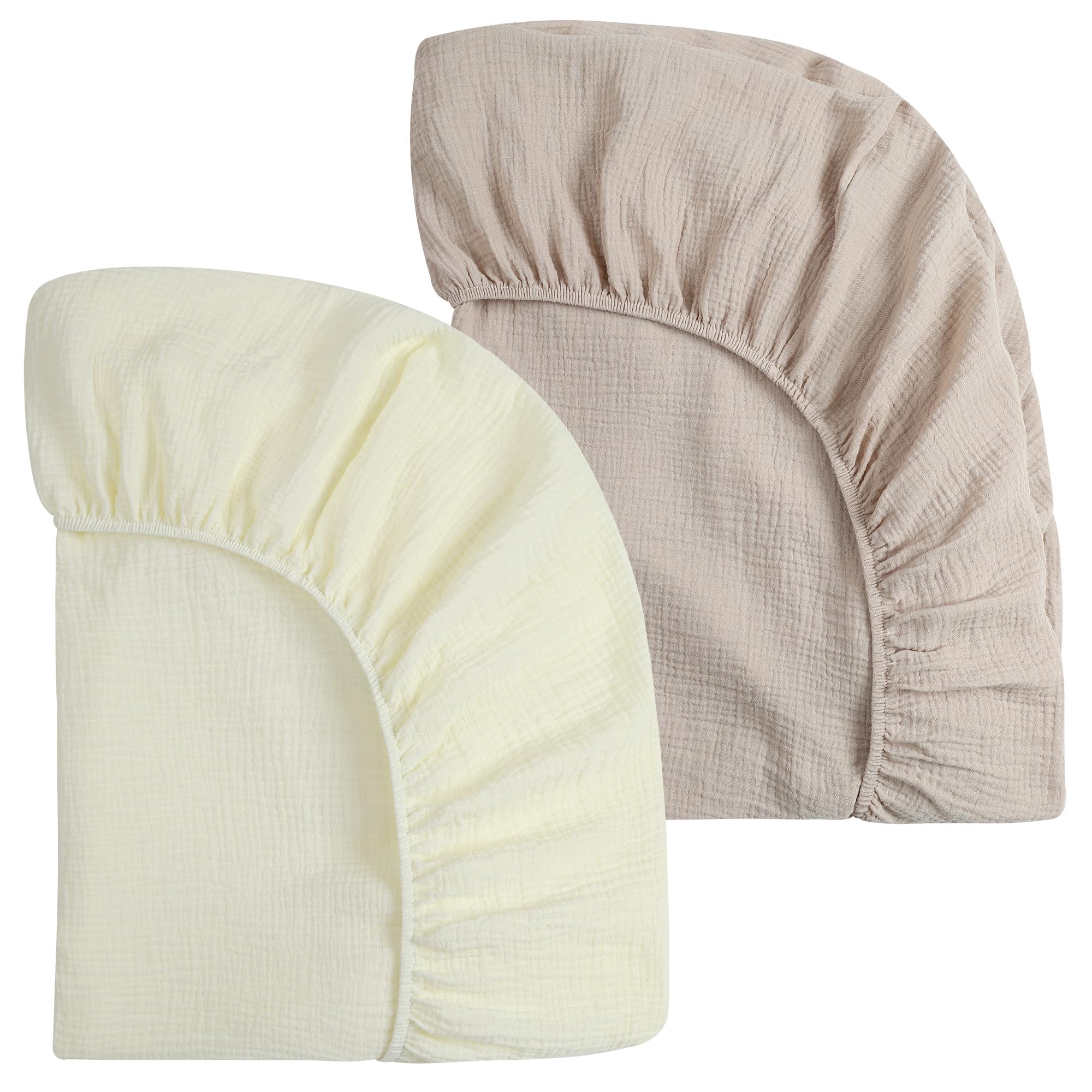 Onacosht Muslin Mini Crib Sheets, 39" x 27", 2 Pack, Beige and Fog