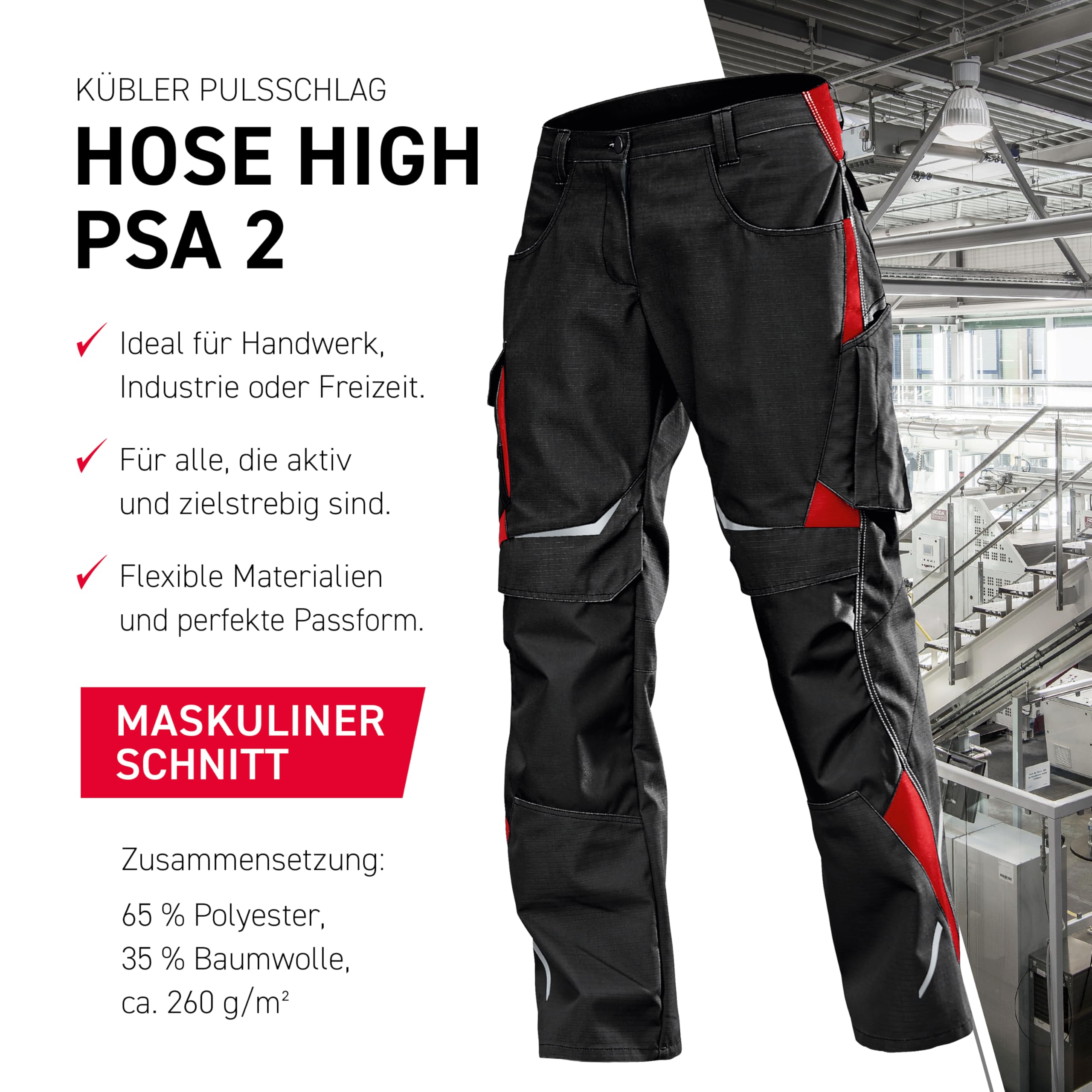 Spodnie robocze BHP PULSSCHLAG HIGH rozmiar 48 czarny/czerwony