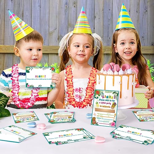 Miniatura 7 de WERNNSAI Hawaiian Aloha Luau - Invitaciones de fiesta con sobres, juego de 20 tarjetas de invitación para piscina de verano, tropical, cumpleaños,