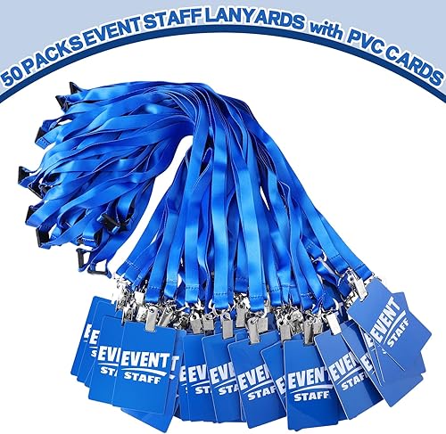 Miniatura 7 de Qilery 50 juegos de cordones para personal de eventos con tarjeta de pase de PVC, cordón azul para eventos, insignias de identificación de