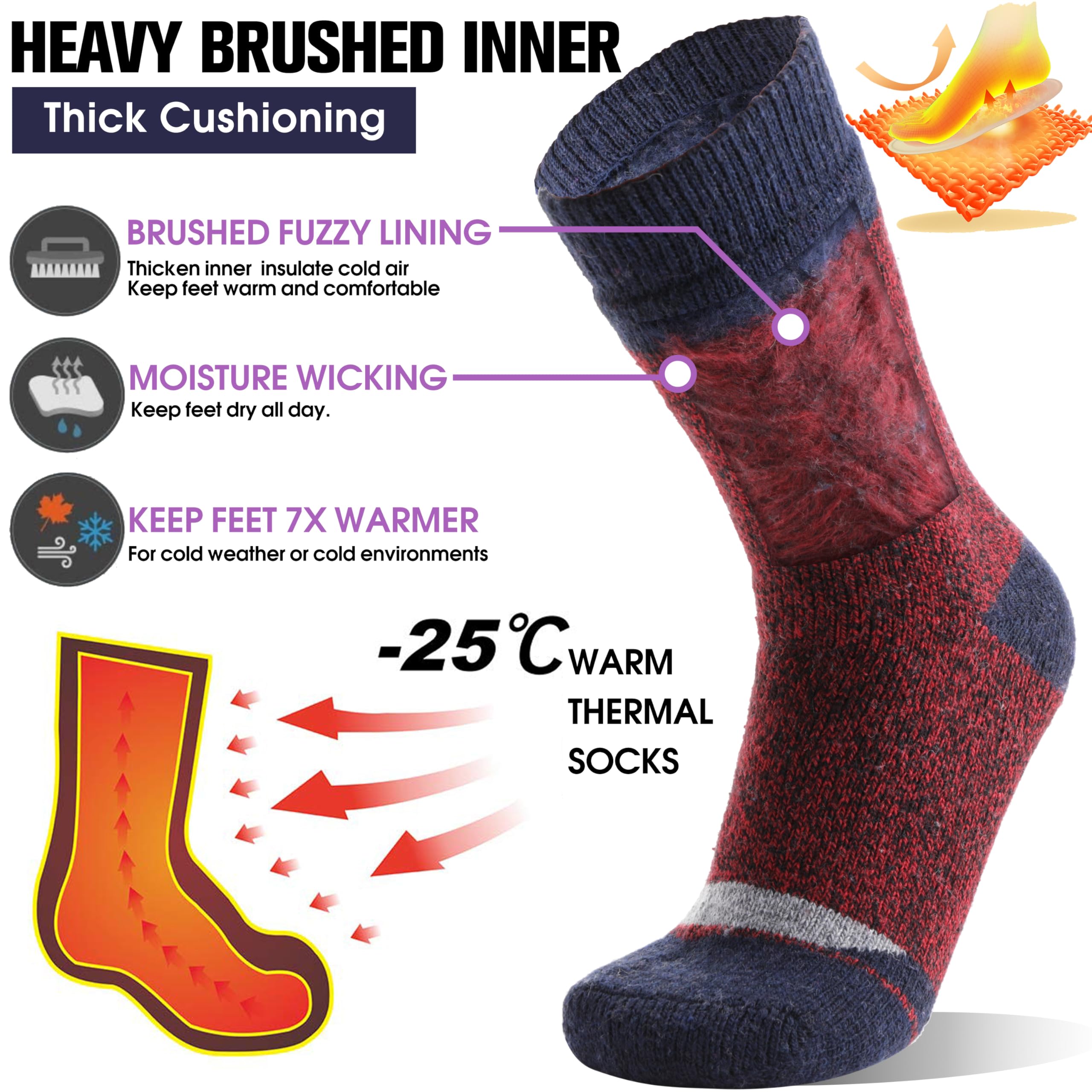 MOGGEI Calcetines Esquí Térmicos Hombre Y Mujer | Cálidos Y Gruesos Aislantes Para El Invierno,Ideales Para Botas De Esquí,Regalo De Calcetines,Regalos De Fin De Año,3 Pares