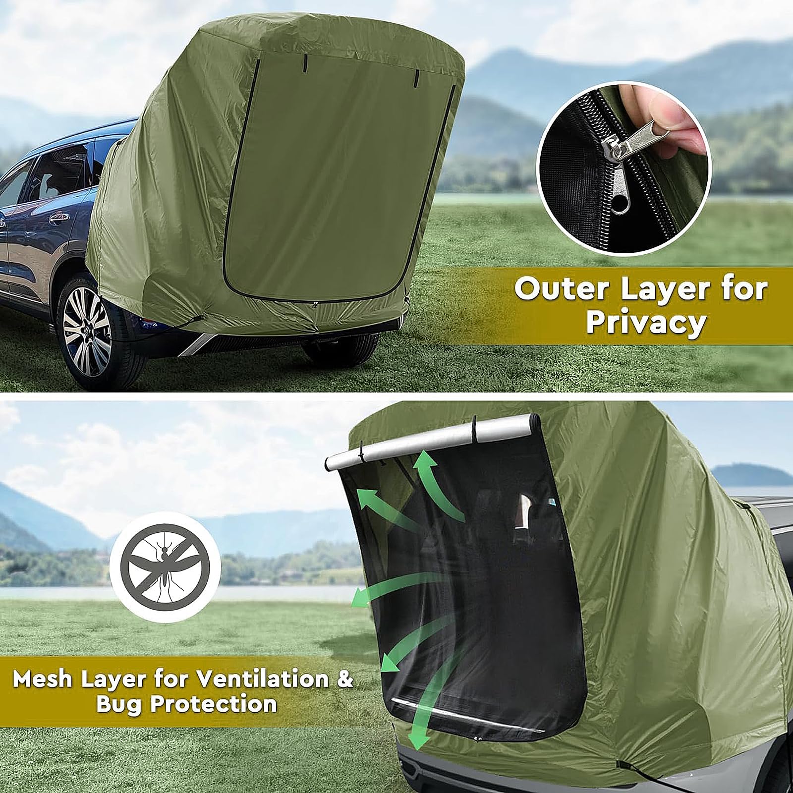 Tienda de campaña Trasera para Coche con mosquitera, Toldo Impermeable para Camping, para SUV, toldo para Camping y Aventuras al Aire