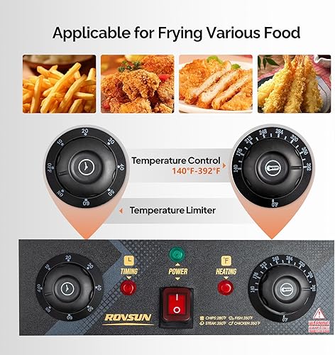Miniatura 5 de ROVSUN Freidora eléctrica de 24.9 cuartos de galón con cestas de freír temporizador, desagües y tapas, 3400 W de doble tanque para encimera de