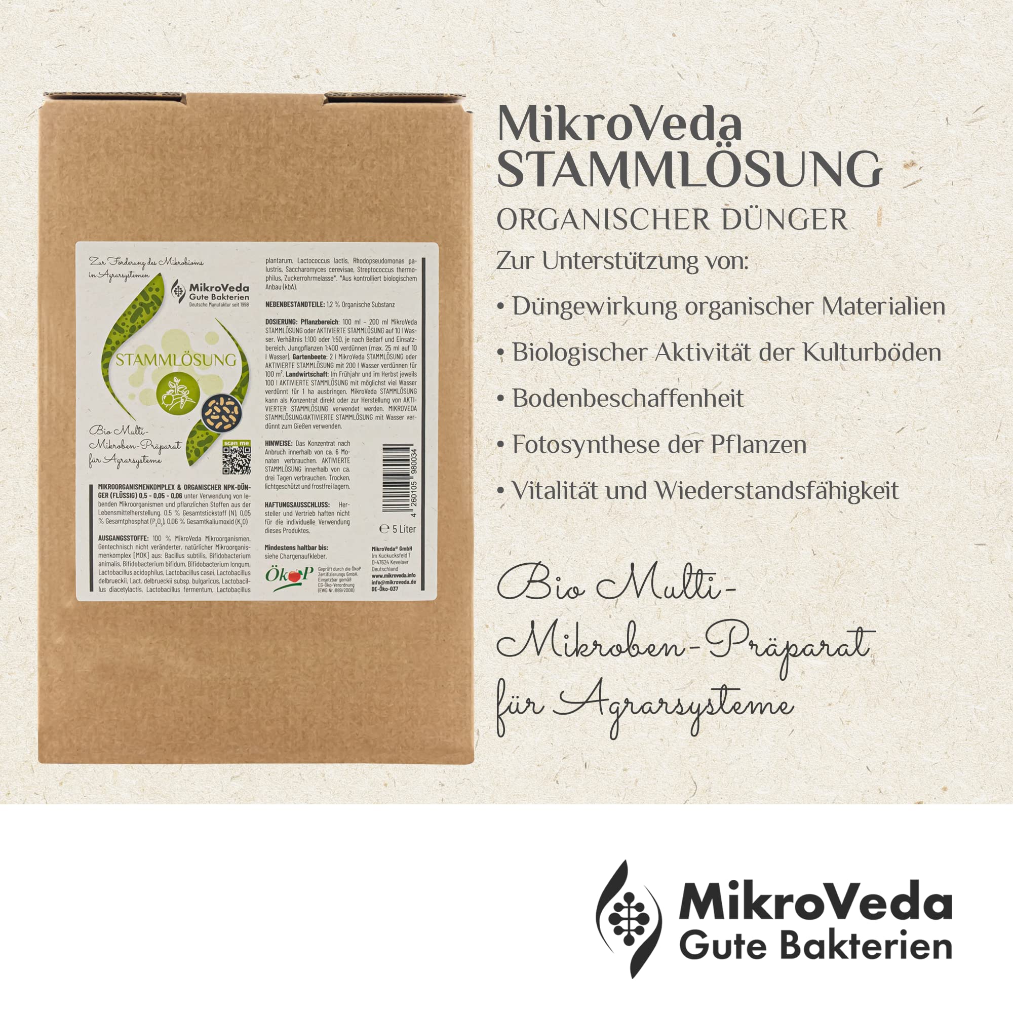 MikroVeda Bio-Stammlösung - Effektive Mikroorganismen - 15 Stämme - Farming - Urlösung - Bodenaktivator und -hilfsstoff - Kompost - Teiche - Garten - Agrarwirtschaft - VEGAN (5l)