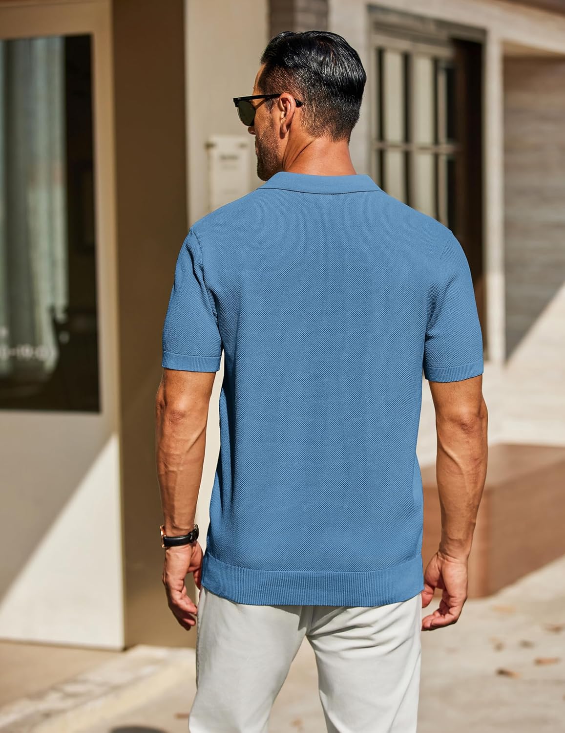 COOFANDY Mens Knit Polo Shirts Short Sleeve Classic Fit Shirts Casual Goft Collared Textured T Shirt - Image 3