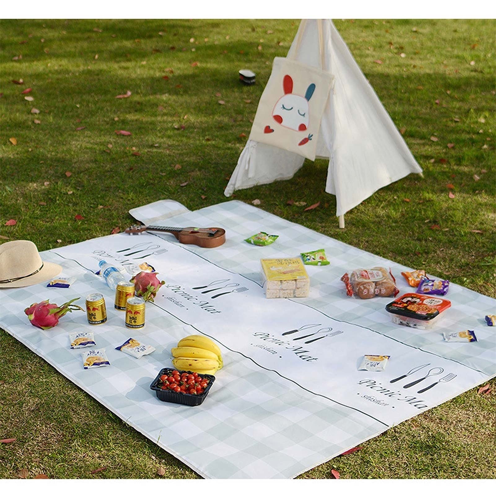 Couverture de Pique-Nique Imperméable, 150x200 CM Portable Tapis Pique Niques, Natte de Plage Nappe Picnic pour Jardin Extérieur (Color : Green White Grid)