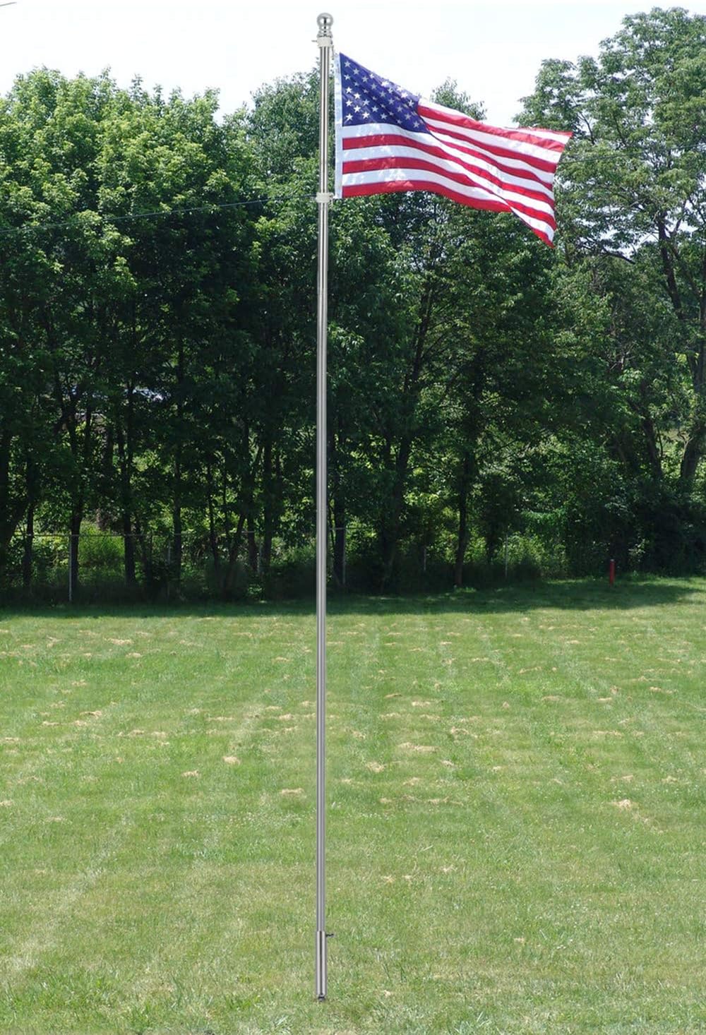 HOSKO 8FT Ground Flag Pole, Floor-Mounted Flag Pole Kit Tangle Free Ground Flag Pole Kit for House, Spinning Stainless Steel Rustproof Pole, Suit for Outdoor Ground Yard & Garden (NO Banner)