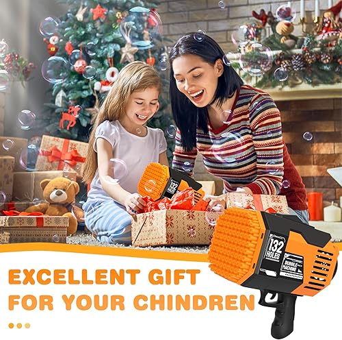 Miniatura 6 de Bazooka - Pistola de burbujas de 132 agujeros con solución extra de 10 burbujas concentradas, excelente juguete para niños y niñas de 3 años en