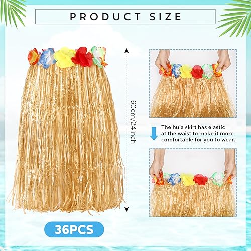 Miniatura 3 de Toulite 36 faldas hawaianas de hierba hawaiana Luau Hula de 24 pulgadas, vestido de hierba hawaiana tropical, disfraz de verano para mujeres y niñas